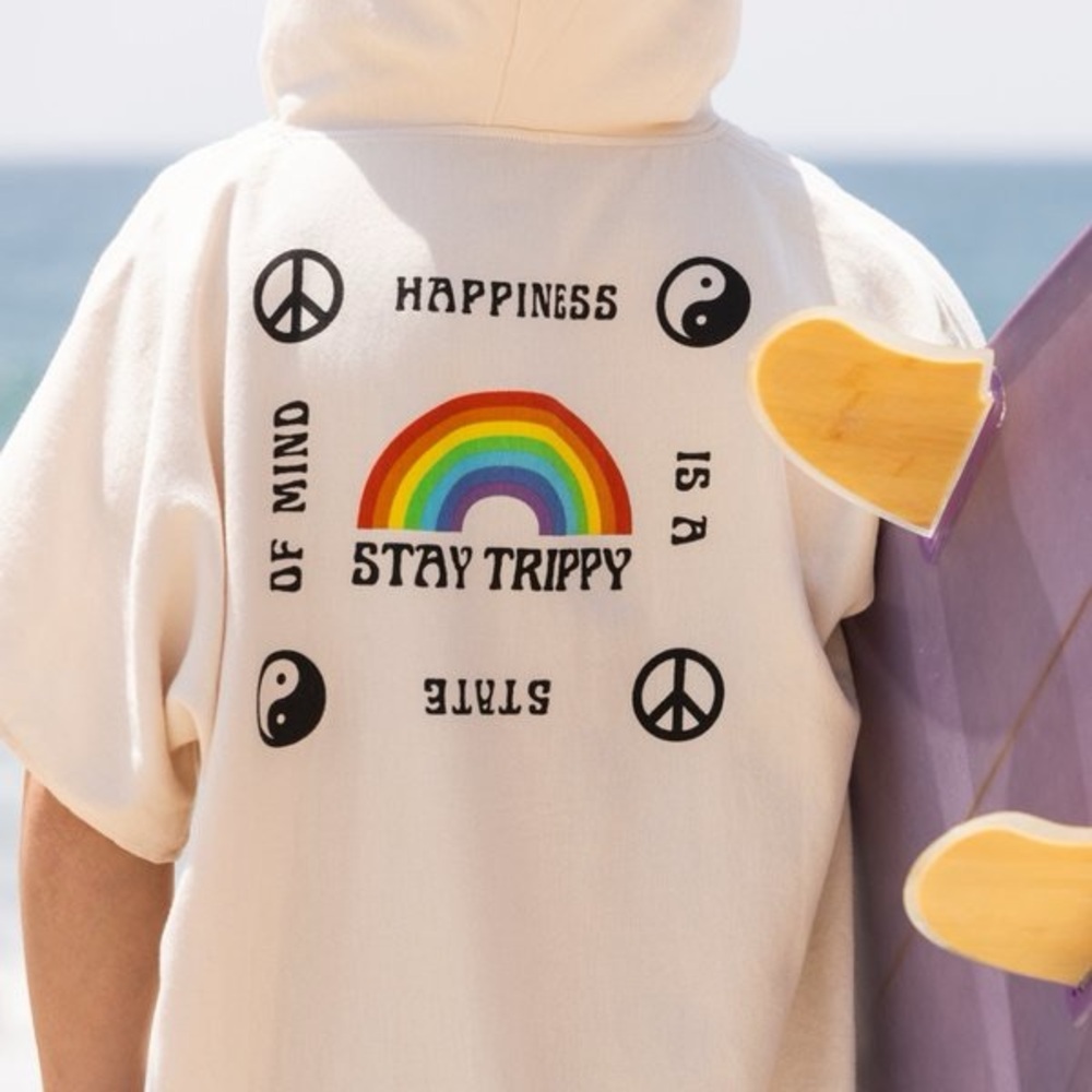 Slowtide Cream Unisex Stay Trippy Terry Beach Changing Poncho Dress - Picture 6 of 12